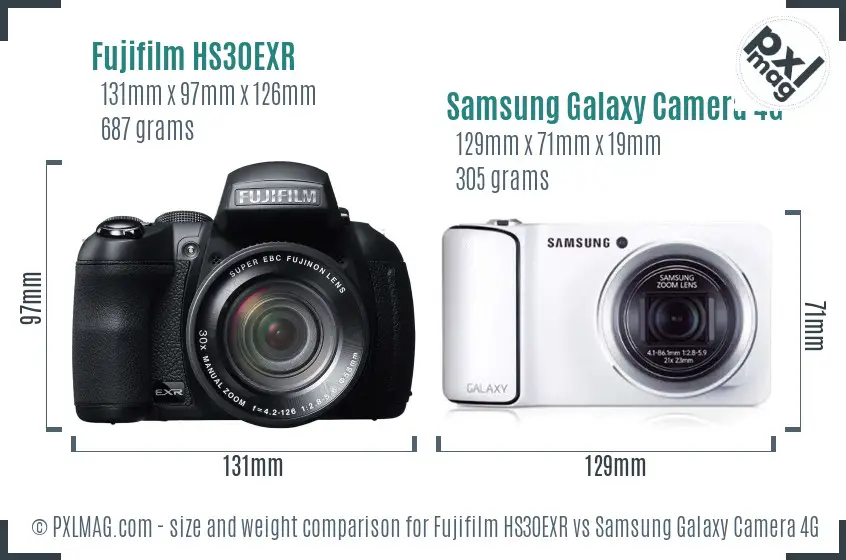 Fujifilm HS30EXR vs Samsung Galaxy Camera 4G size comparison