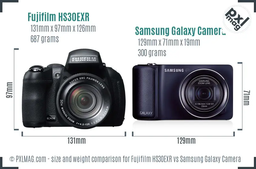 Fujifilm HS30EXR vs Samsung Galaxy Camera size comparison