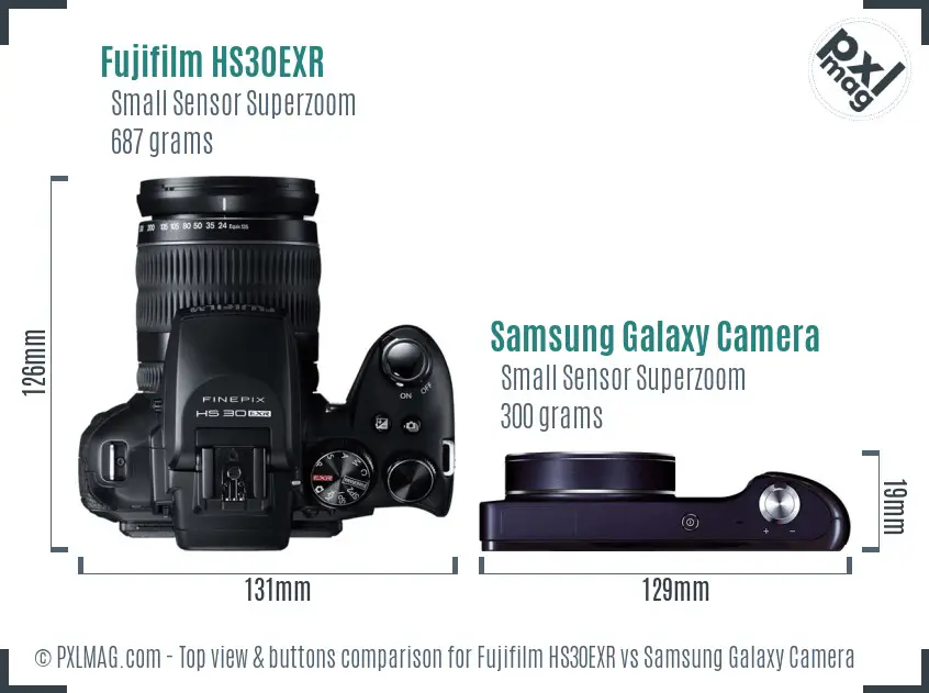 Fujifilm HS30EXR vs Samsung Galaxy Camera top view buttons comparison