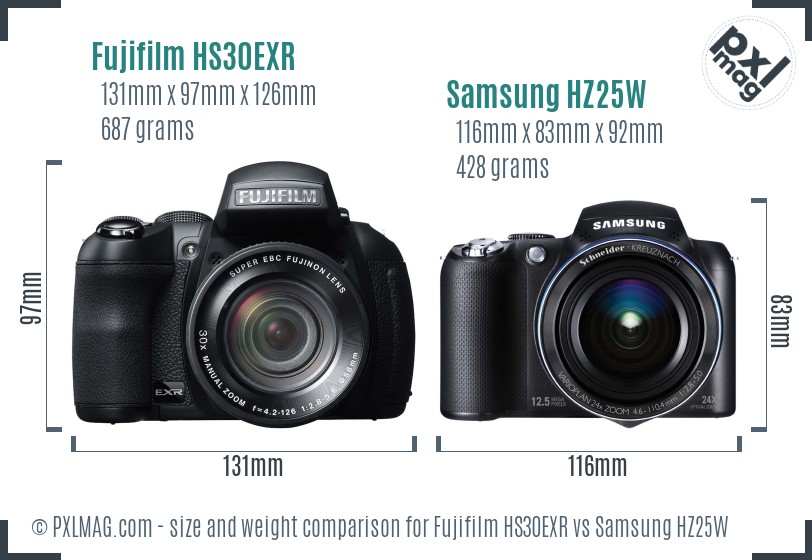 Fujifilm HS30EXR vs Samsung HZ25W size comparison Fujifilm HS30EXR vs Samsung HZ25W size comparison