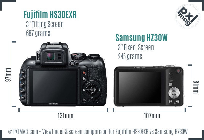 Fujifilm HS30EXR vs Samsung HZ30W Screen and Viewfinder comparison