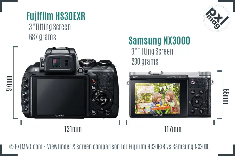Fujifilm HS30EXR vs Samsung NX3000 Screen and Viewfinder comparison