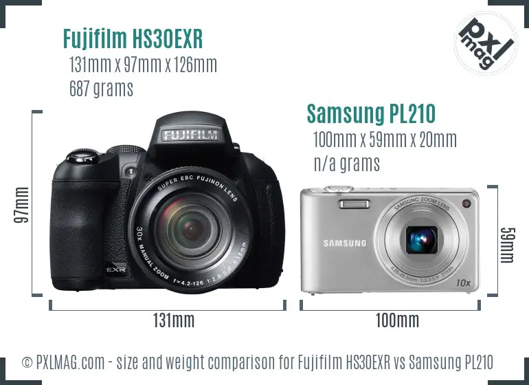 Fujifilm HS30EXR vs Samsung PL210 size comparison Fujifilm HS30EXR vs Samsung PL210 size comparison