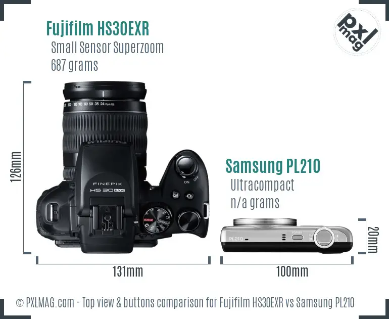 Fujifilm HS30EXR vs Samsung PL210 top view buttons comparison