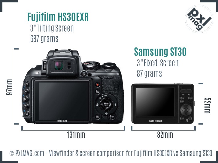 Fujifilm HS30EXR vs Samsung ST30 Screen and Viewfinder comparison