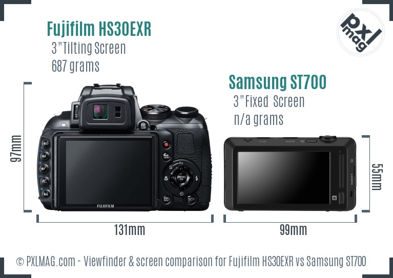 Fujifilm HS30EXR vs Samsung ST700 Screen and Viewfinder comparison