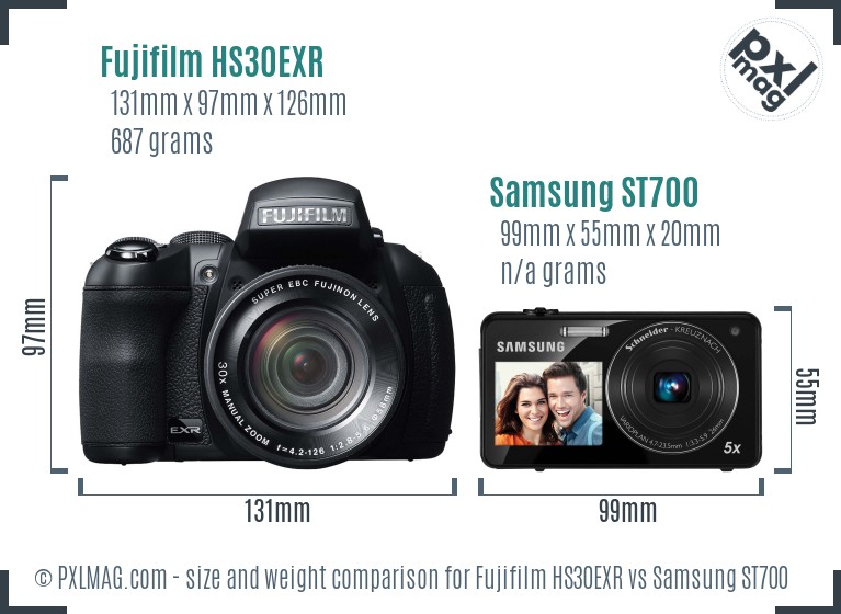 Fujifilm HS30EXR vs Samsung ST700 size comparison Fujifilm HS30EXR vs Samsung ST700 size comparison