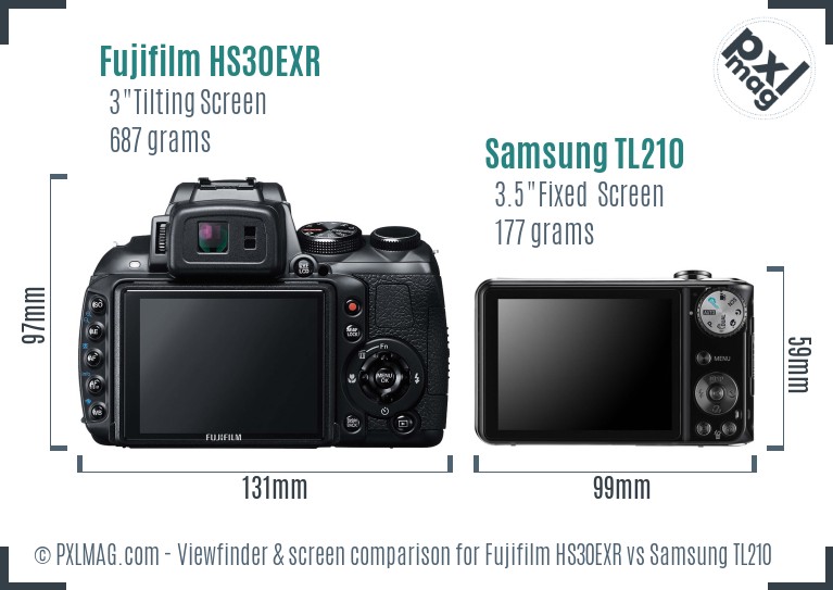 Fujifilm HS30EXR vs Samsung TL210 Screen and Viewfinder comparison