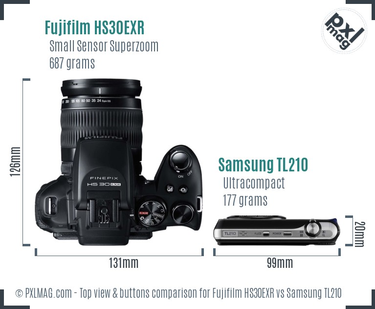 Fujifilm HS30EXR vs Samsung TL210 top view buttons comparison