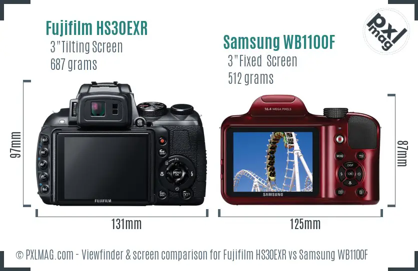Fujifilm HS30EXR vs Samsung WB1100F Screen and Viewfinder comparison