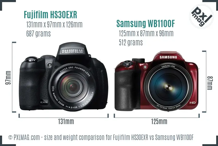 Fujifilm HS30EXR vs Samsung WB1100F size comparison