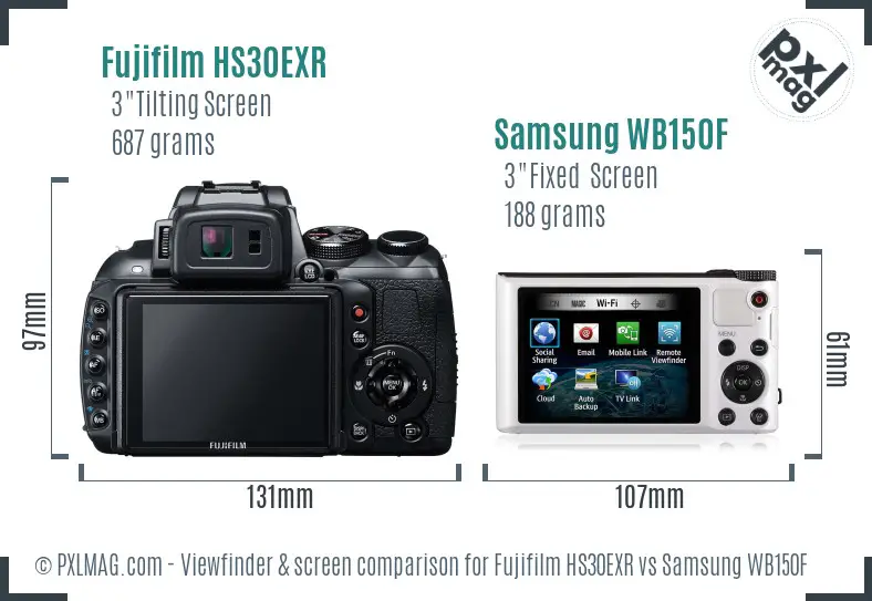 Fujifilm HS30EXR vs Samsung WB150F Screen and Viewfinder comparison