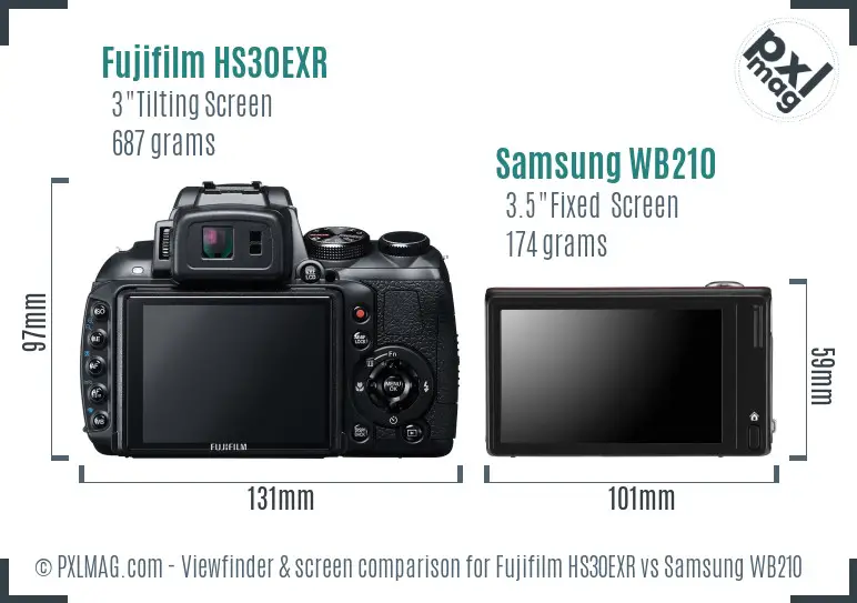 Fujifilm HS30EXR vs Samsung WB210 Screen and Viewfinder comparison