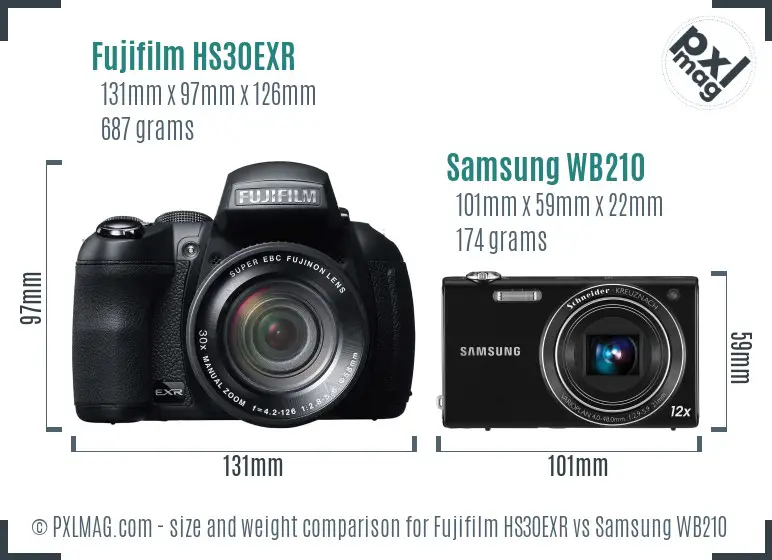 Fujifilm HS30EXR vs Samsung WB210 size comparison