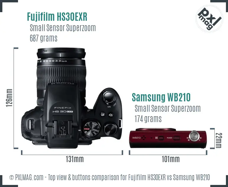 Fujifilm HS30EXR vs Samsung WB210 top view buttons comparison