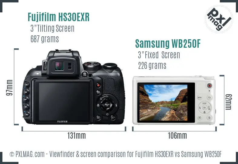 Fujifilm HS30EXR vs Samsung WB250F Screen and Viewfinder comparison
