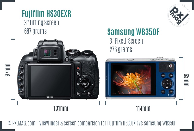 Fujifilm HS30EXR vs Samsung WB350F Screen and Viewfinder comparison