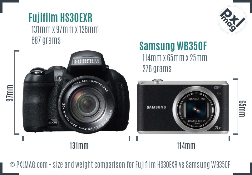 Fujifilm HS30EXR vs Samsung WB350F size comparison