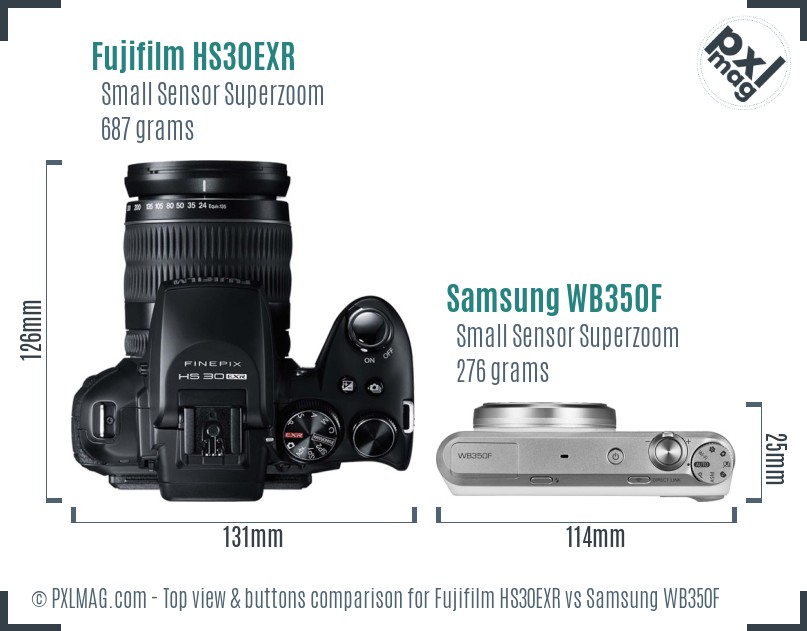 Fujifilm HS30EXR vs Samsung WB350F top view buttons comparison