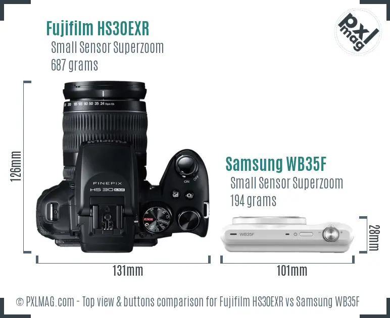 Fujifilm HS30EXR vs Samsung WB35F top view buttons comparison
