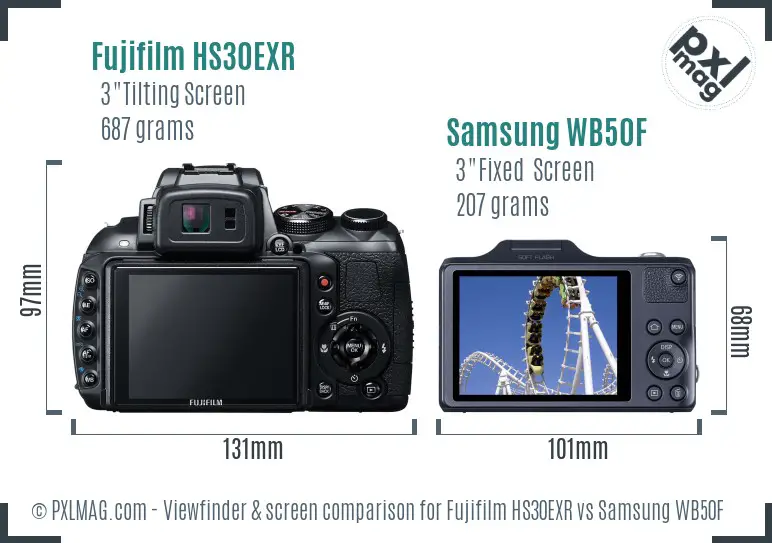 Fujifilm HS30EXR vs Samsung WB50F Screen and Viewfinder comparison