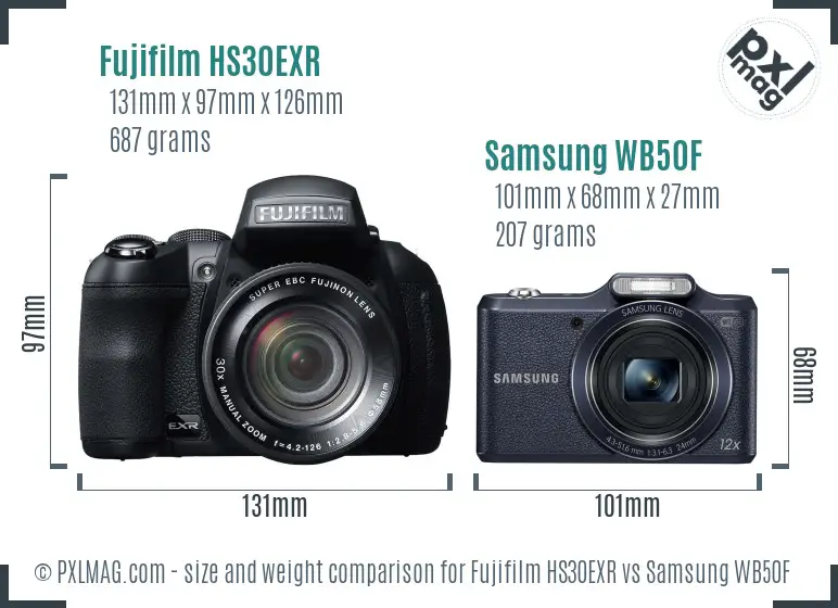 Fujifilm HS30EXR vs Samsung WB50F size comparison