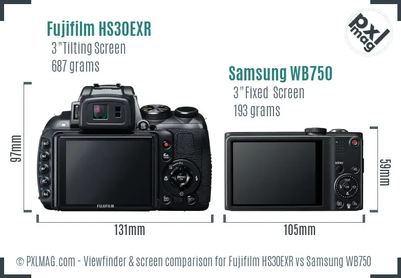 Fujifilm HS30EXR vs Samsung WB750 Screen and Viewfinder comparison