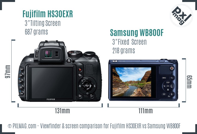 Fujifilm HS30EXR vs Samsung WB800F Screen and Viewfinder comparison