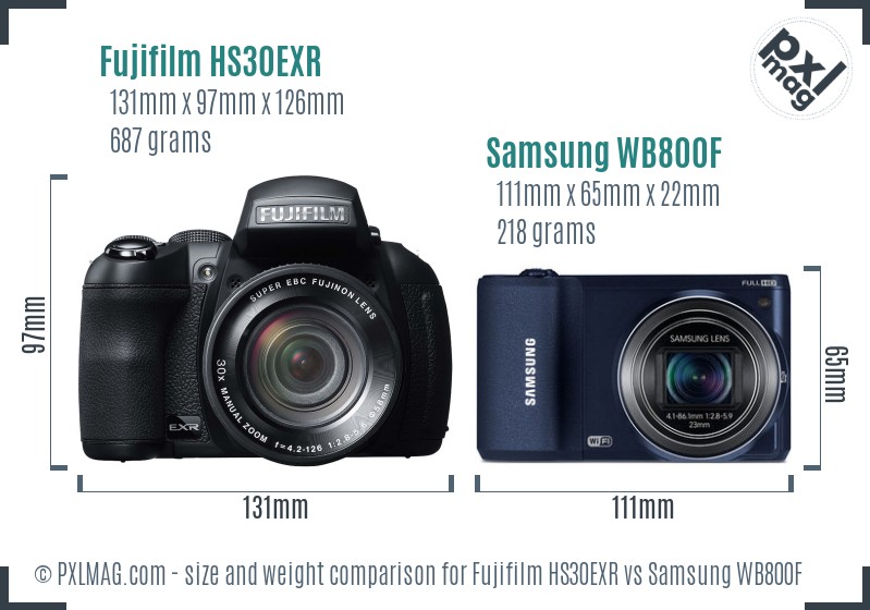 Fujifilm HS30EXR vs Samsung WB800F size comparison Fujifilm HS30EXR vs Samsung WB800F size comparison