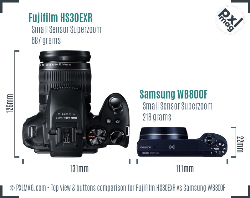 Fujifilm HS30EXR vs Samsung WB800F top view buttons comparison