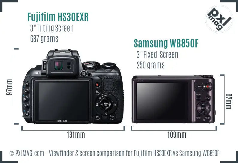 Fujifilm HS30EXR vs Samsung WB850F Screen and Viewfinder comparison