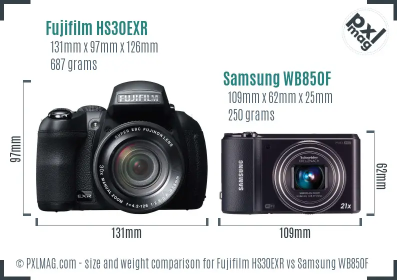 Fujifilm HS30EXR vs Samsung WB850F size comparison