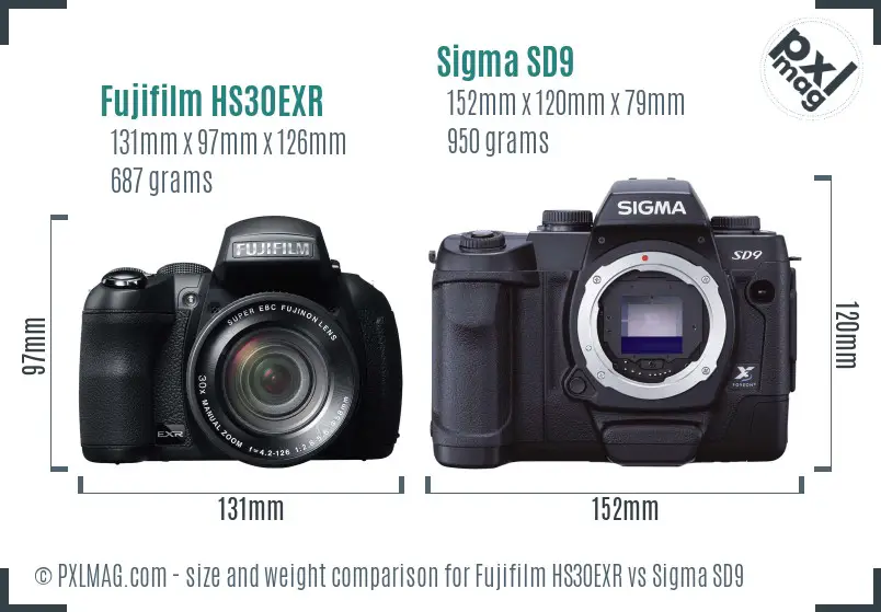 Fujifilm HS30EXR vs Sigma SD9 size comparison