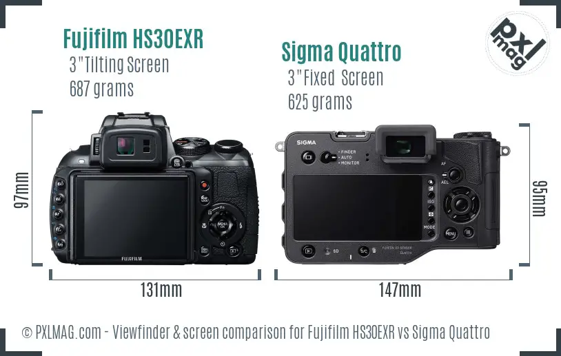 Fujifilm HS30EXR vs Sigma Quattro Screen and Viewfinder comparison