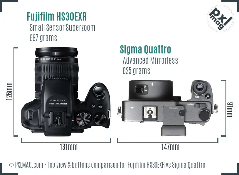 Fujifilm HS30EXR vs Sigma Quattro top view buttons comparison