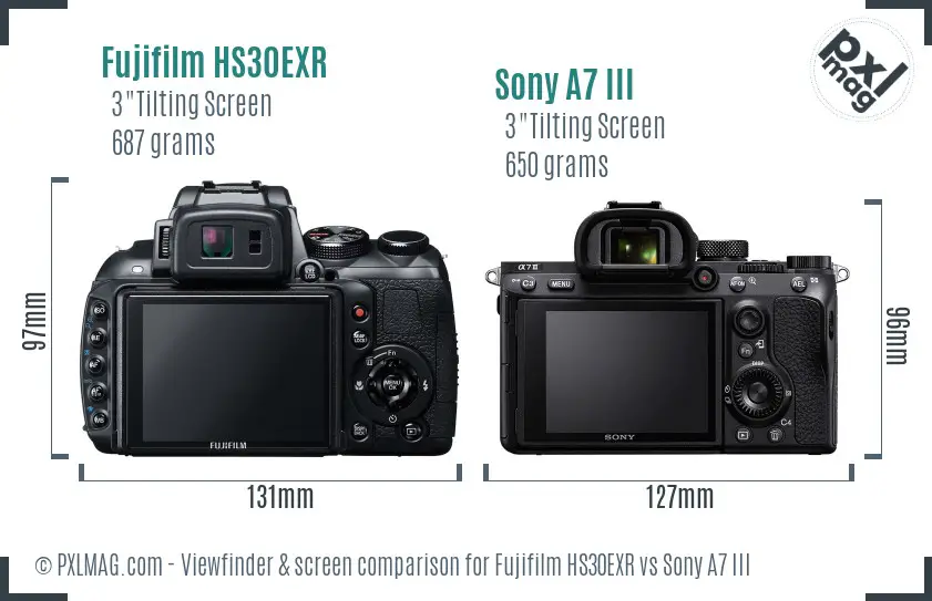 Fujifilm HS30EXR vs Sony A7 III Screen and Viewfinder comparison