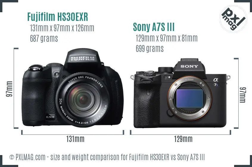 Fujifilm HS30EXR vs Sony A7S III size comparison Fujifilm HS30EXR vs Sony A7S III size comparison