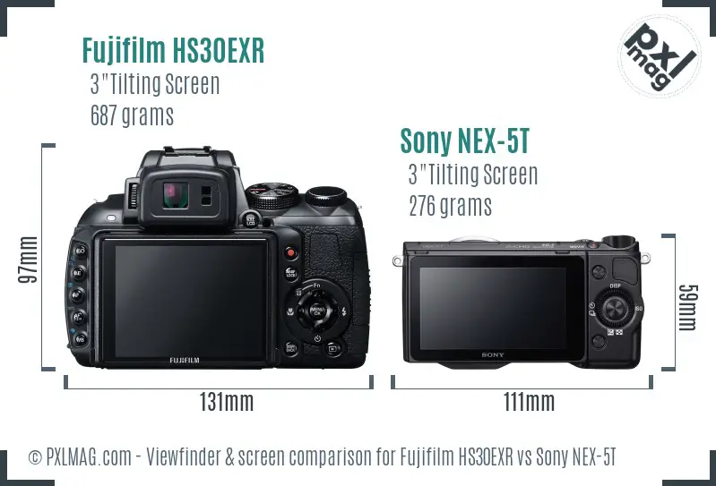 Fujifilm HS30EXR vs Sony NEX-5T Screen and Viewfinder comparison