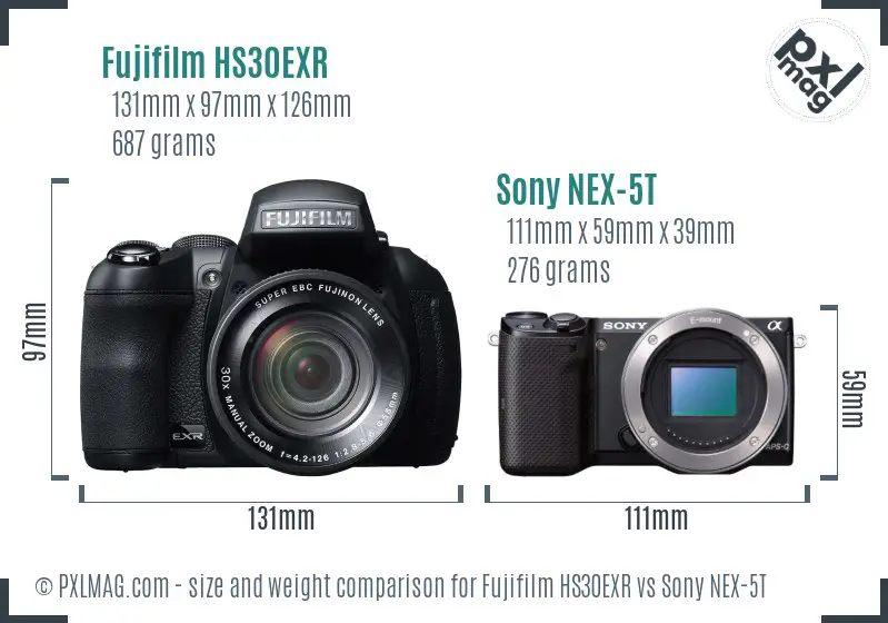 Fujifilm HS30EXR vs Sony NEX-5T size comparison