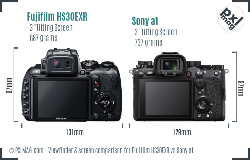 Fujifilm HS30EXR vs Sony a1 Screen and Viewfinder comparison
