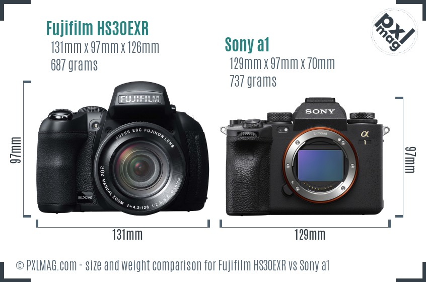 Fujifilm HS30EXR vs Sony a1 size comparison Fujifilm HS30EXR vs Sony a1 size comparison