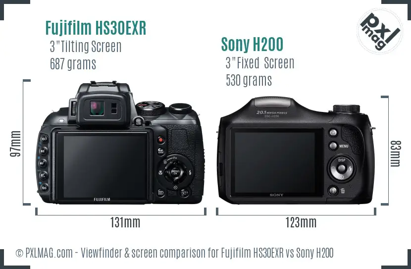 Fujifilm HS30EXR vs Sony H200 Screen and Viewfinder comparison