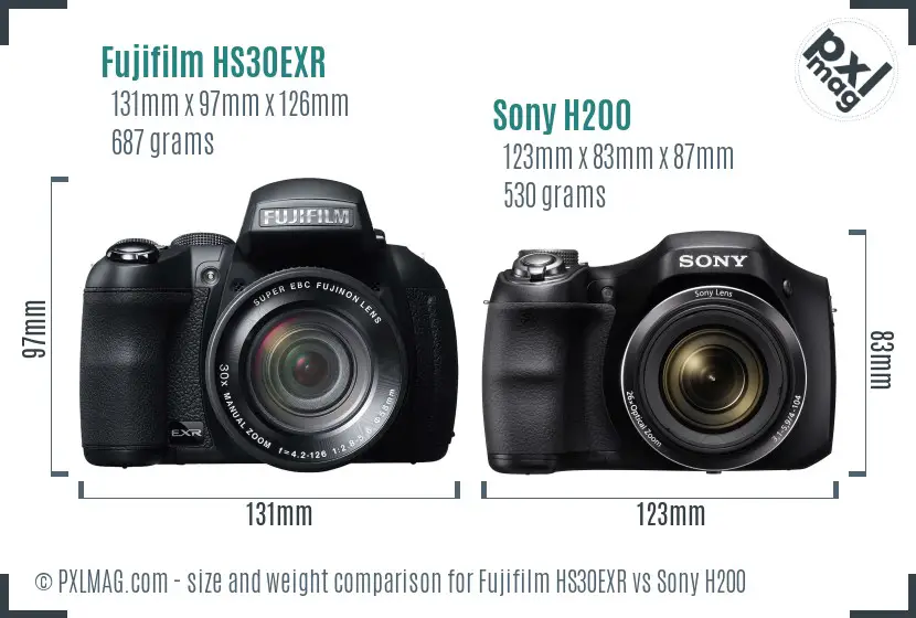 Fujifilm HS30EXR vs Sony H200 size comparison