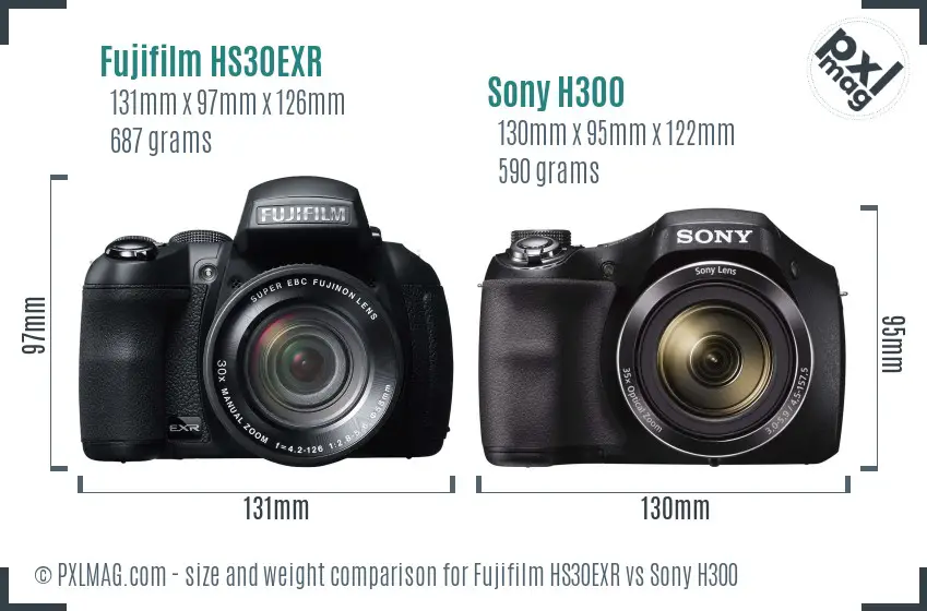 Fujifilm HS30EXR vs Sony H300 size comparison Fujifilm HS30EXR vs Sony H300 size comparison