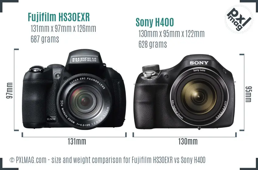 Fujifilm HS30EXR vs Sony H400 size comparison