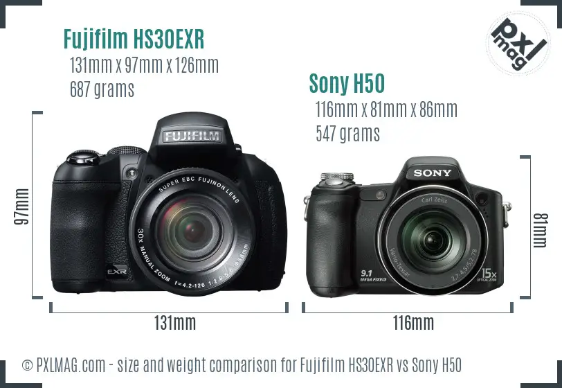 Fujifilm HS30EXR vs Sony H50 size comparison Fujifilm HS30EXR vs Sony H50 size comparison