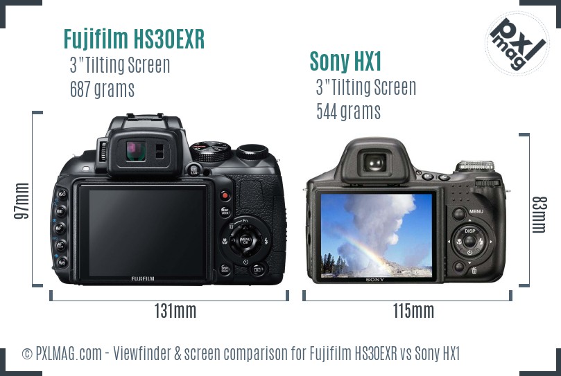 Fujifilm HS30EXR vs Sony HX1 Screen and Viewfinder comparison