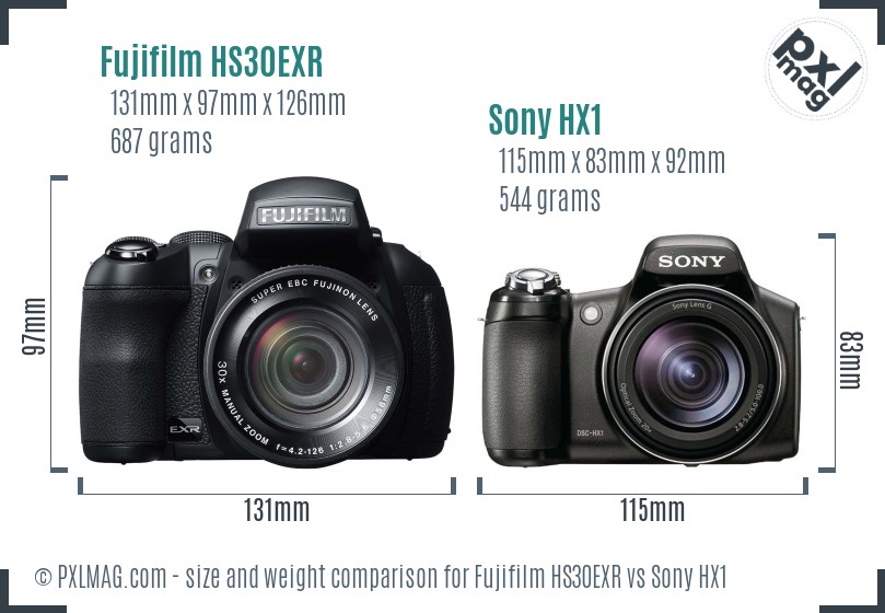 Fujifilm HS30EXR vs Sony HX1 size comparison Fujifilm HS30EXR vs Sony HX1 size comparison