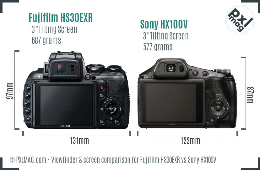 Fujifilm HS30EXR vs Sony HX100V Screen and Viewfinder comparison