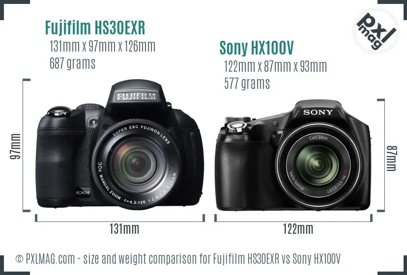 Fujifilm HS30EXR vs Sony HX100V size comparison